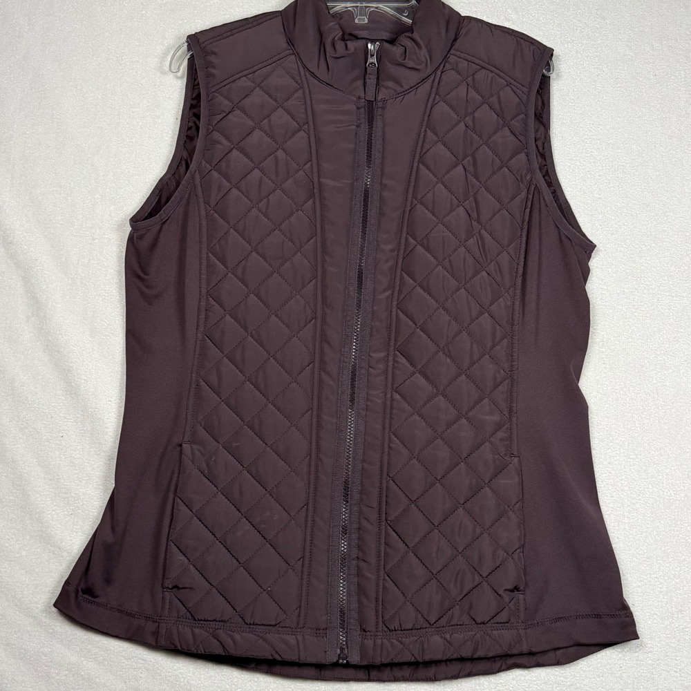 Maurices Women XL Plum Purple Quilted Full Zip Mock Neck Vest Stretch Panels
